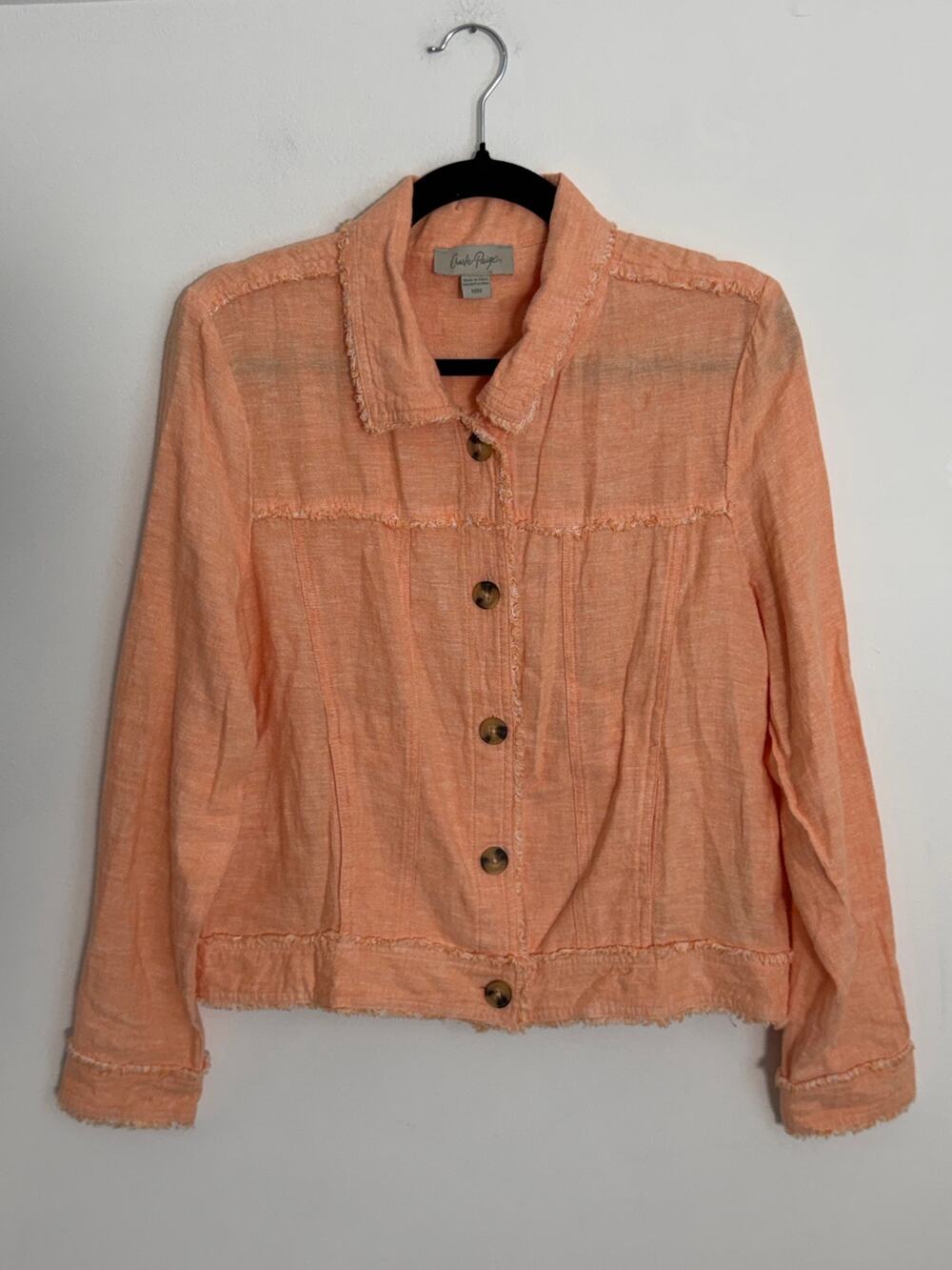 Charlie Paige light weight orange linen blend denim jacket size medium